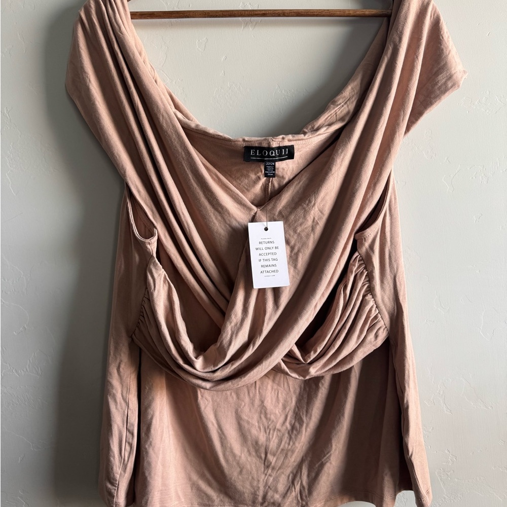 Eloquii Cream Draped Short Sleeve Blouse - Picture 1 of 6